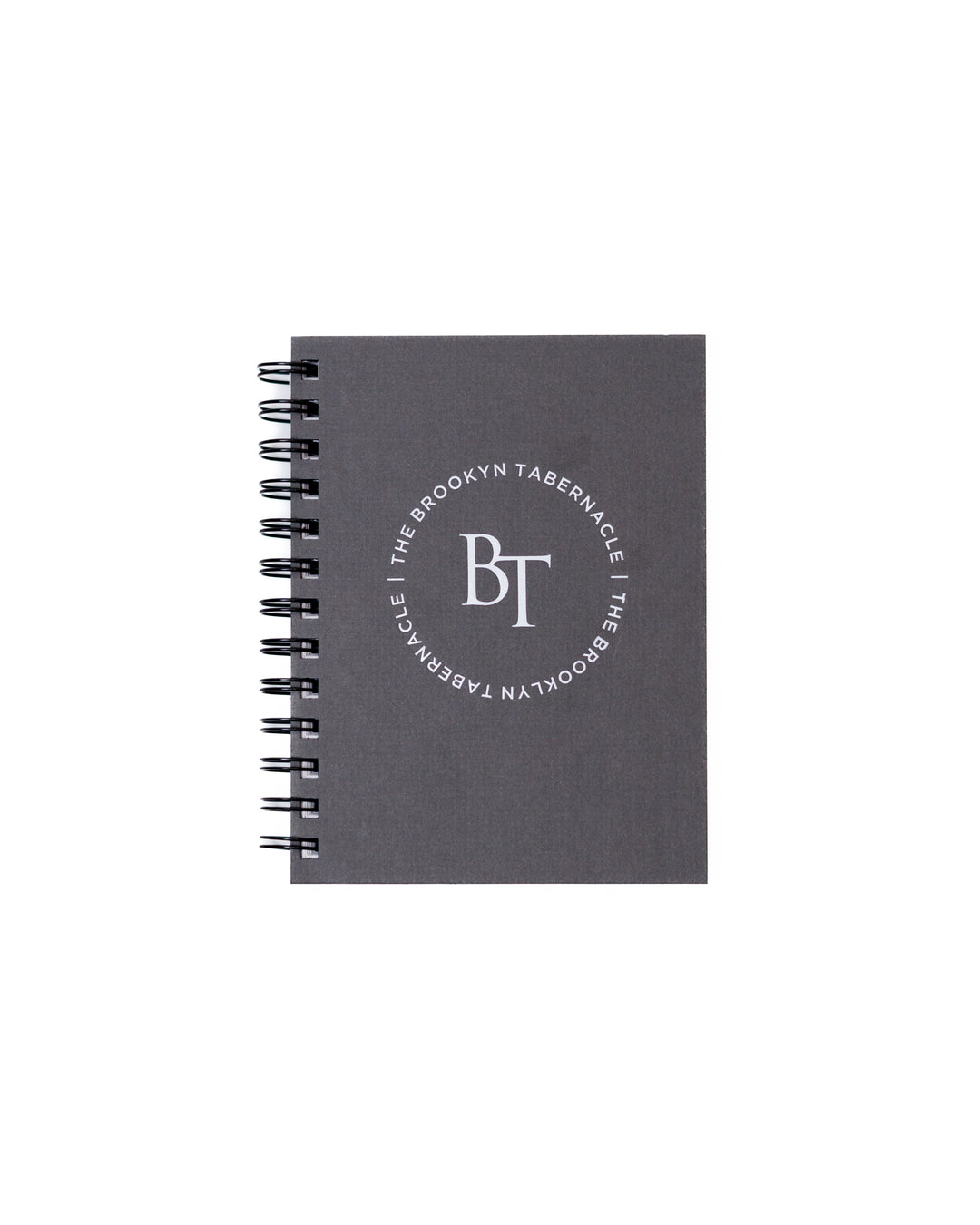 Gray notebook with 'BT' logo on a white background