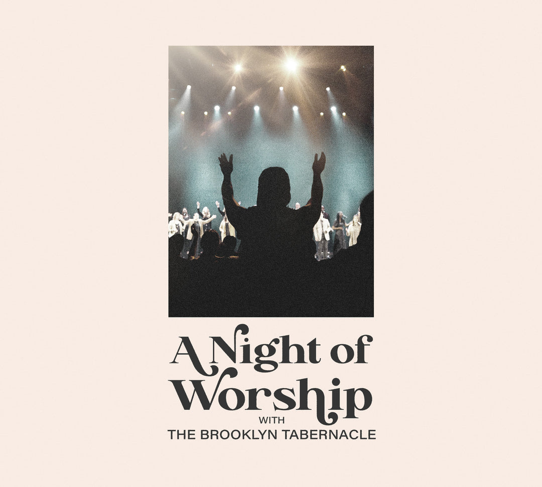 Album cover for 'A Night of Worship with The Brooklyn Tabernacle' featuring a silhouette of a person with raised hands.